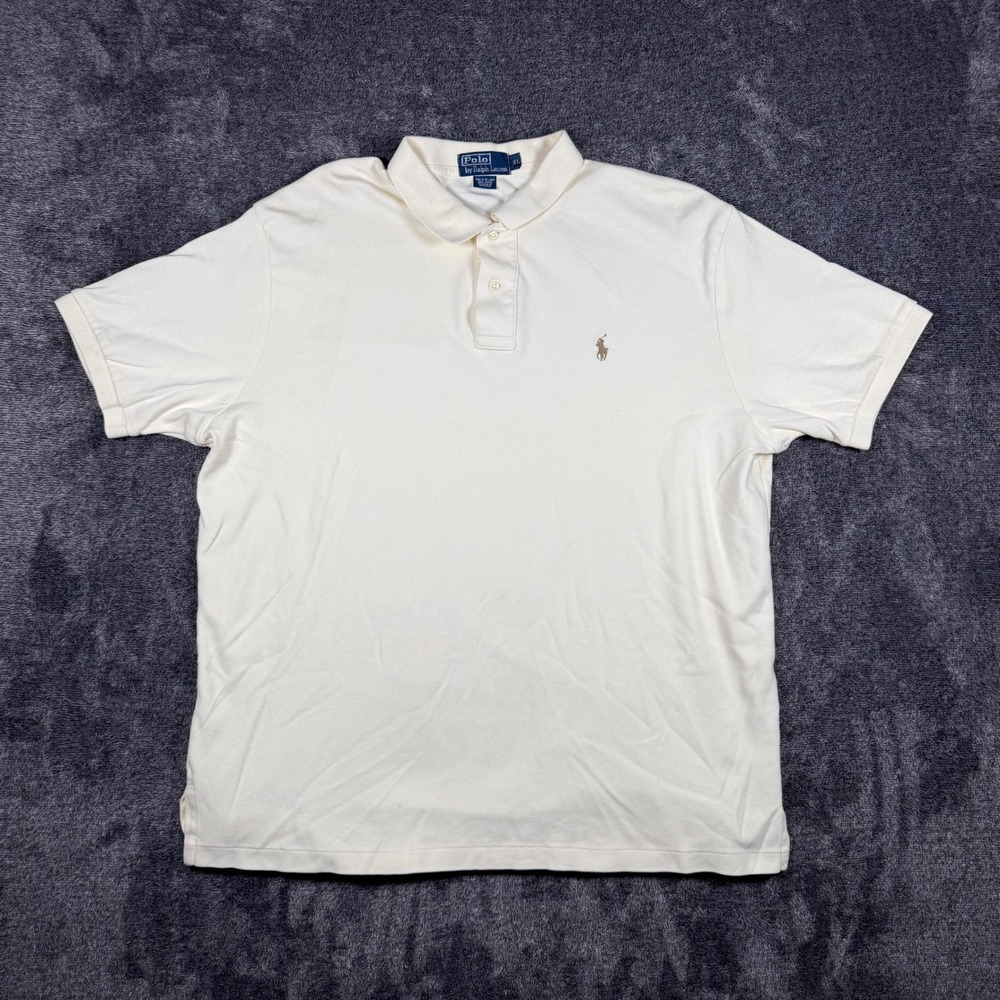 Polo Ralph Lauren Mens XL Cream Off White Short Sleeve Cotton Polo Pony Logo